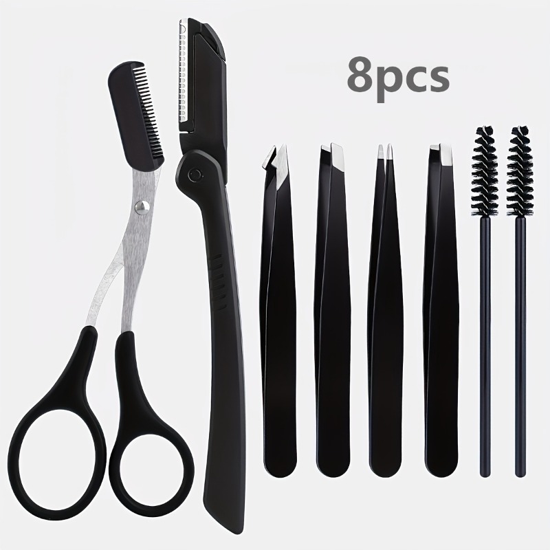 Men Grooming Hygiene - 8pcs Stainless Steel Eyebrow Grooming Kit,