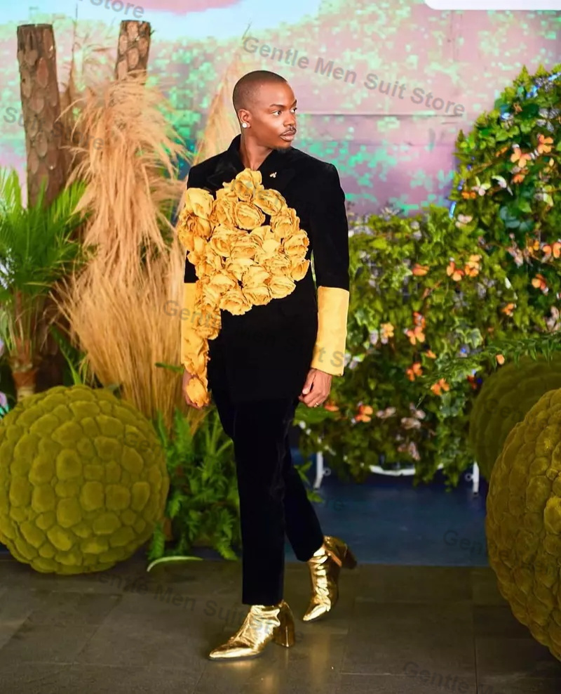 Yellow Black Men Suits Set 2 P - Men'S Groom recension och pris